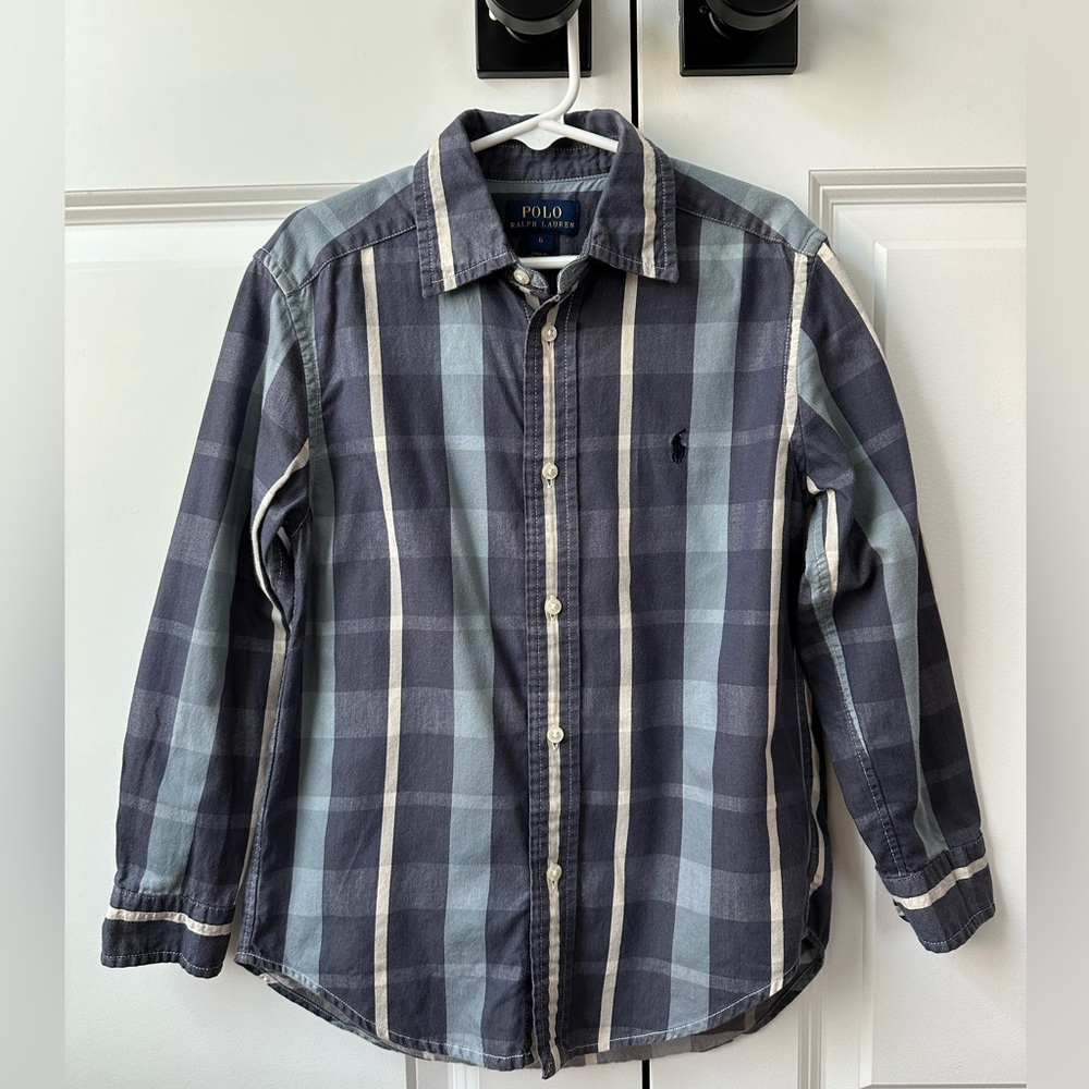 Polo Ralph Lauren Boys Navy Plaid Long Sleeve Button Down (Size 6)